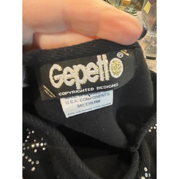 Gepetto Black V Neck Long Sleeve Top Rhinestone Snowflake Design Sz M - Picture 5 of 10